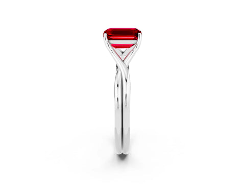 White gold Emerald Cut Ruby Solitaire Twist Band Prong Setting Ring_38