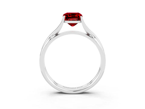 White gold Emerald Cut Ruby Solitaire Twist Band Prong Setting Ring_39