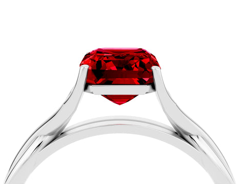 White gold Emerald Cut Ruby Solitaire Twist Band Prong Setting Ring_40