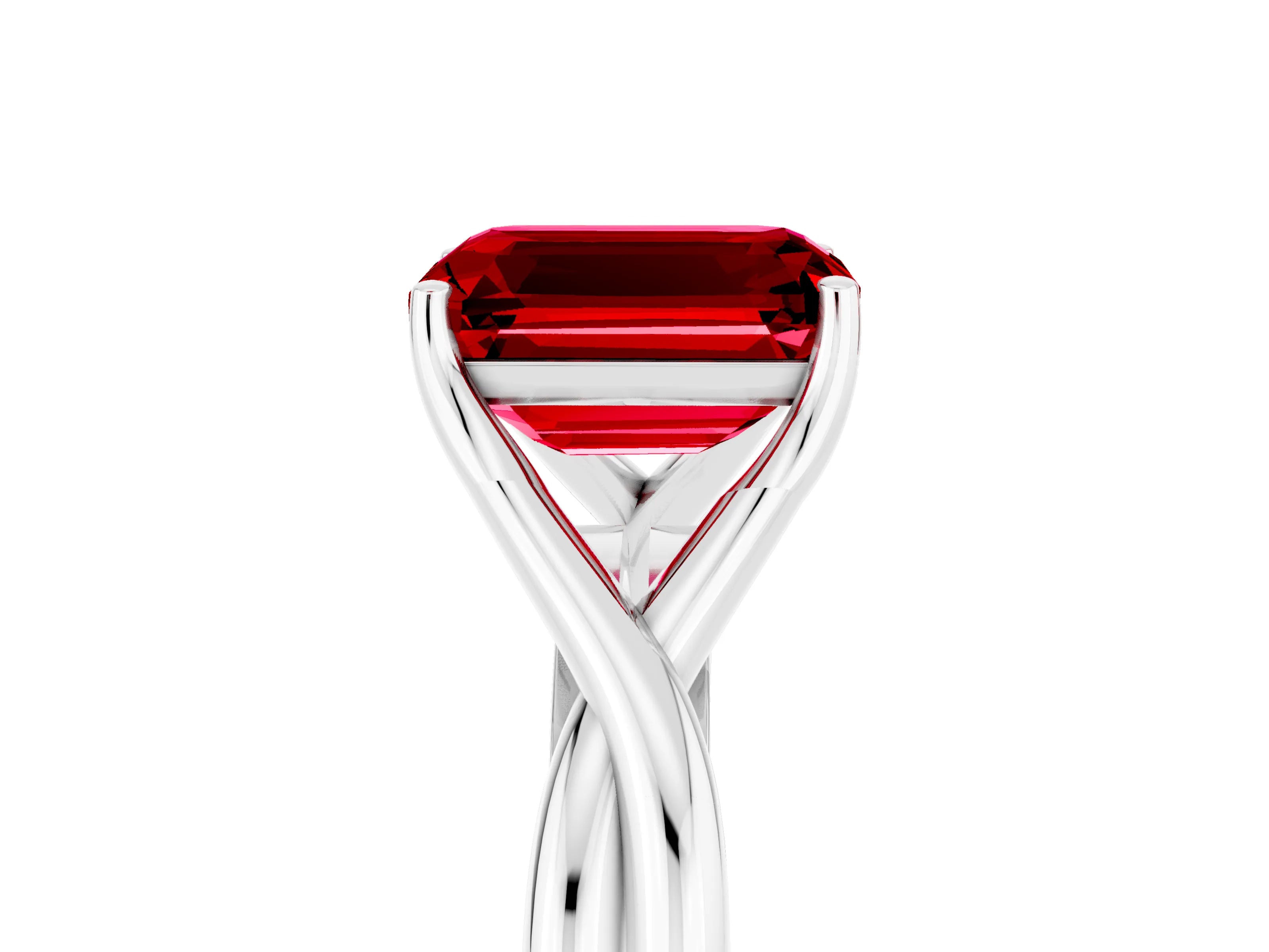 White gold Emerald Cut Ruby Solitaire Twist Band Prong Setting Ring_41