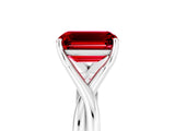 White gold Emerald Cut Ruby Solitaire Twist Band Prong Setting Ring_41