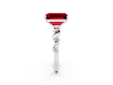 White gold Emerald Cut Ruby Solitaire Twisted Band with Round  Accents and Prong Setting_14