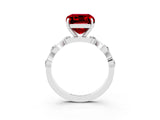 White gold Emerald Cut Ruby Solitaire Twisted Band with Round  Accents and Prong Setting_15