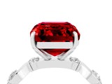 White gold Emerald Cut Ruby Solitaire Twisted Band with Round  Accents and Prong Setting_16