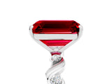 White gold Emerald Cut Ruby Solitaire Twisted Band with Round  Accents and Prong Setting_17