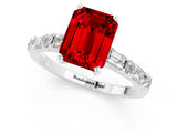 White gold Emerald Cut Ruby Solitaire with Side Baguettes and Channel Set Band_1