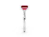 White gold Emerald Cut Ruby Solitaire with Side Baguettes and Channel Set Band_2