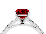 White gold Emerald Cut Ruby Solitaire with Side Baguettes and Channel Set Band_4