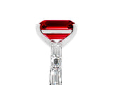 White gold Emerald Cut Ruby Solitaire with Side Baguettes and Channel Set Band_5