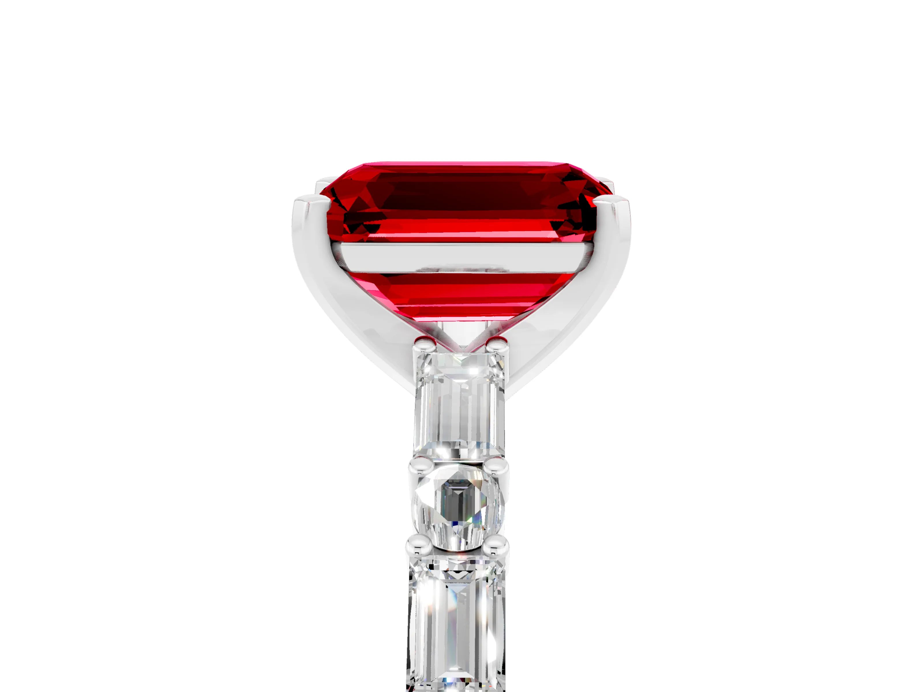 White gold Emerald Cut Ruby Solitaire with Side Baguettes and Channel Set Band_5
