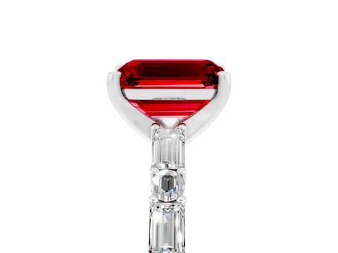 White gold Emerald Cut Ruby Solitaire with Side Baguettes and Channel Set Band_5