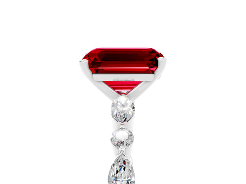 White gold Emerald Cut Ruby Solitaire with Side Stones on a Pavé Band and Four-Prong Setting_5