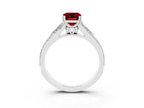 White gold Emerald Cut Ruby Split Shank Engagement Ring with Pavé Band_3