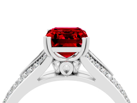 White gold Emerald Cut Ruby Split Shank Engagement Ring with Pavé Band_4