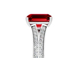White gold Emerald Cut Ruby Split Shank Engagement Ring with Pavé Band_5