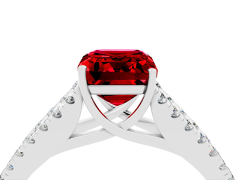White gold Emerald Cut Ruby Split Shank Pavé Engagement Ring with Four-Prong Setting_16