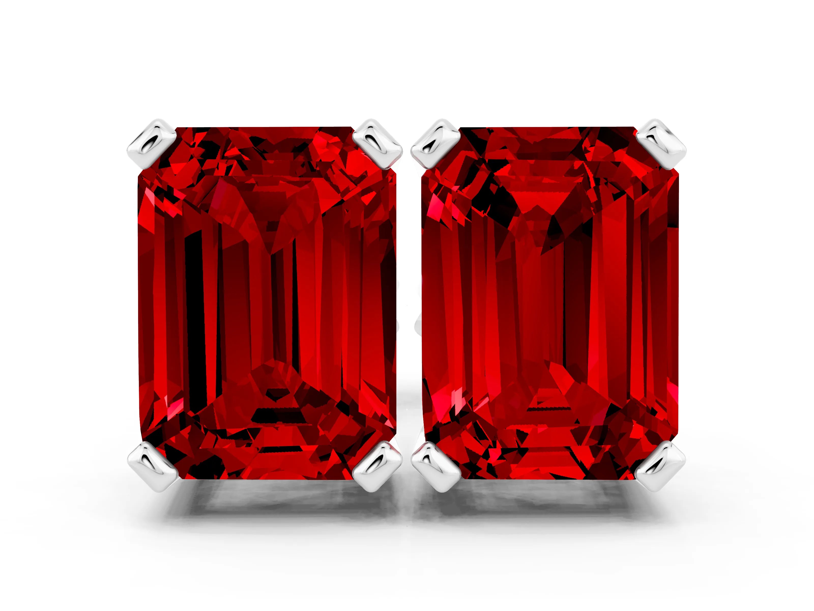 White gold Emerald Cut Ruby Stud Earrings_30
