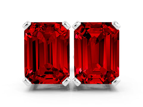 White gold Emerald Cut Ruby Stud Earrings_30