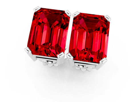 White gold Emerald Cut Ruby Stud Earrings_31