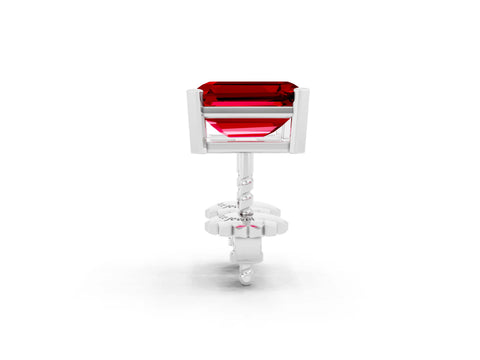 White gold Emerald Cut Ruby Stud Earrings_35