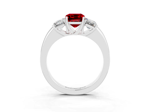 White gold Emerald Cut Ruby Three-Stone Ring with Four-Prong Setting and Classic Band_3