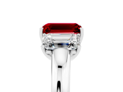 White gold Emerald Cut Ruby Three-Stone Ring with Four-Prong Setting and Classic Band_5