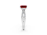 White gold Emerald Cut Ruby Three-Stone Ring with Pavé Split Shank and Four-Prong Setting_2
