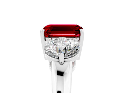 White gold Emerald Cut Ruby Three-Stone Ring with Prong Setting and Classic Band_5