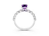 White gold Emerald Cut Solitaire Amethyst Ring with Pave Band and Four-Prong Setting_3