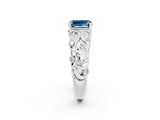 White gold Emerald Cut Solitaire Aquamarine Leaf-Inspired Vine Band Ring with Prong Setting_2