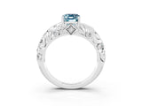White gold Emerald Cut Solitaire Aquamarine Leaf-Inspired Vine Band Ring with Prong Setting_3