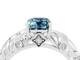 White gold Emerald Cut Solitaire Aquamarine Leaf-Inspired Vine Band Ring with Prong Setting_4
