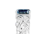 White gold Emerald Cut Solitaire Aquamarine Leaf-Inspired Vine Band Ring with Prong Setting_5