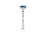 White gold Emerald Cut Solitaire Aquamarine Ring with Pave Band and Four-Prong Setting_2
