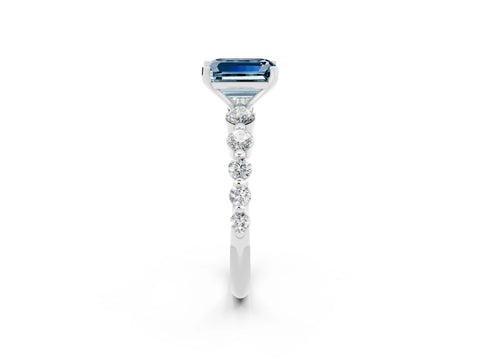White gold Emerald Cut Solitaire Aquamarine Ring with Pave Band and Four-Prong Setting_2