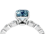 White gold Emerald Cut Solitaire Aquamarine Ring with Pave Band and Four-Prong Setting_4