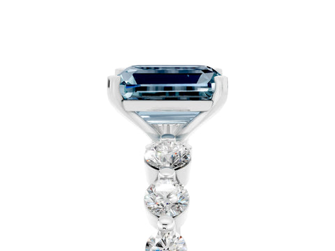 White gold Emerald Cut Solitaire Aquamarine Ring with Pave Band and Four-Prong Setting_5