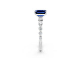 White gold Emerald Cut Solitaire Blue Sapphire Ring with Pave Band and Four-Prong Setting_2