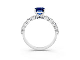 White gold Emerald Cut Solitaire Blue Sapphire Ring with Pave Band and Four-Prong Setting_3