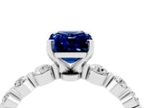 White gold Emerald Cut Solitaire Blue Sapphire Ring with Pave Band and Four-Prong Setting_4