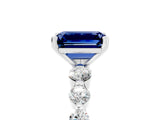 White gold Emerald Cut Solitaire Blue Sapphire Ring with Pave Band and Four-Prong Setting_5