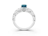White gold Emerald Cut Solitaire Blue Topaz Leaf-Inspired Vine Band Ring with Prong Setting_3