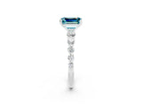 White gold Emerald Cut Solitaire Blue Topaz Ring with Pave Band and Four-Prong Setting_2