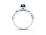 White gold Emerald Cut Solitaire Blue Topaz Ring with Pave Band and Four-Prong Setting_3