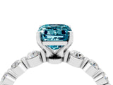 White gold Emerald Cut Solitaire Blue Topaz Ring with Pave Band and Four-Prong Setting_4