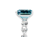 White gold Emerald Cut Solitaire Blue Topaz Ring with Pave Band and Four-Prong Setting_5