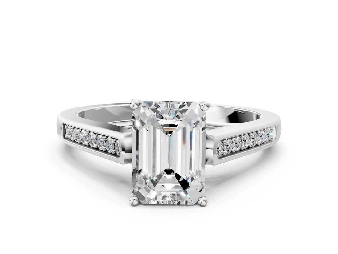 White gold Emerald Cut Solitaire Cathedral Diamond Engagement Ring with Channel-Set Band and Four-Prong Setting_3