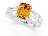 White gold Emerald Cut Solitaire Citrine Leaf-Inspired Vine Band Ring with Prong Setting_1