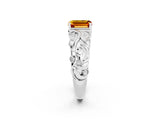 White gold Emerald Cut Solitaire Citrine Leaf-Inspired Vine Band Ring with Prong Setting_2