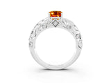 White gold Emerald Cut Solitaire Citrine Leaf-Inspired Vine Band Ring with Prong Setting_3